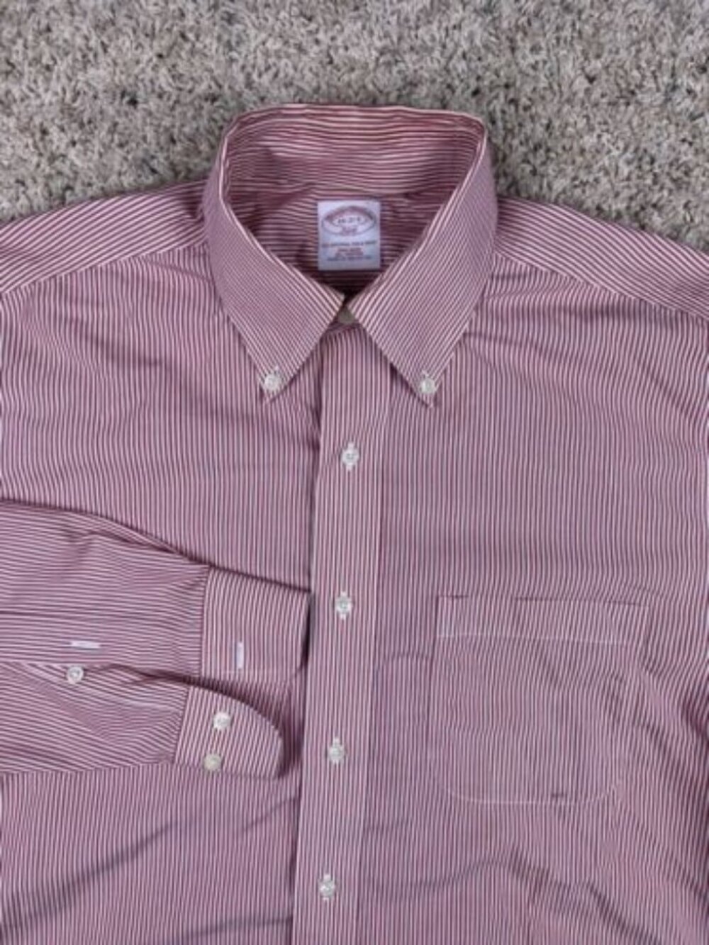 Brooks Brothers 346 Mens 15-2/3 Button Up Long Sleeve Red White Stripe Shirt